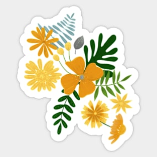 Botanical Pattern Orange, Yellow, Green, White Sticker